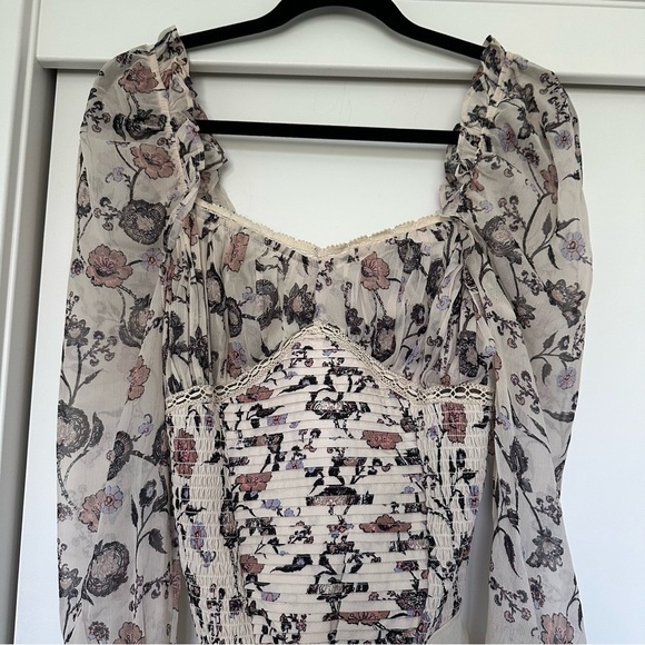 Free People Cream Puff Sleeve Floral Bodysuit - Picture 10 of 12